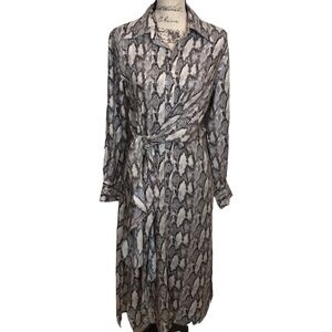 Olivaceous Snake Print Waist Tie  Button Down Shirt Dress NEW